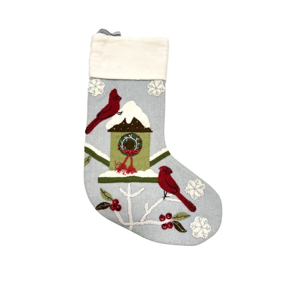 The Company Store Red Cardinal Bird Blue 18" Christmas Stocking